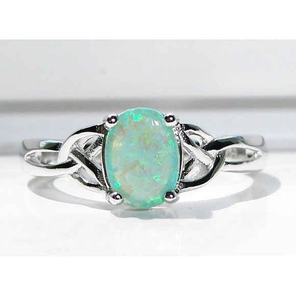 Jewelry - 925 STERLING SILVER Lab Created Green Fire Opal Ring